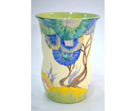 Clarice Cliff Bizzare vase, painted in the Rhodanthe pattern, 'Viscaria' colourway, shape 631, 17.5 cm high   Condition Repor