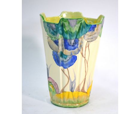 Clarice Cliff Bizzare vase, painted in the Rhodanthe pattern, 'Viscaria' colourway, shape 451, 19.8 cm high   Condition Repor