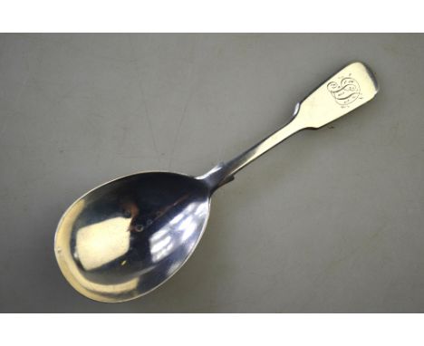 A Victorian silver fiddle pattern caddy spoon with ovoid bowl, Robert Wallis, London 1847