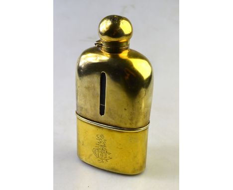 A Victorian silver gilt-clad hip flask with bayonet bun cover and detachable beaker, Frederic Purnell