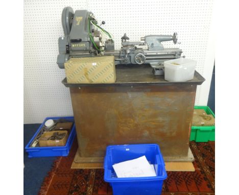 Myford  Super 7, 3 1/2 inch Lathe,     SK 96292 with table/ work base, associated Myford equipment, Vertical Slide     68/2 S