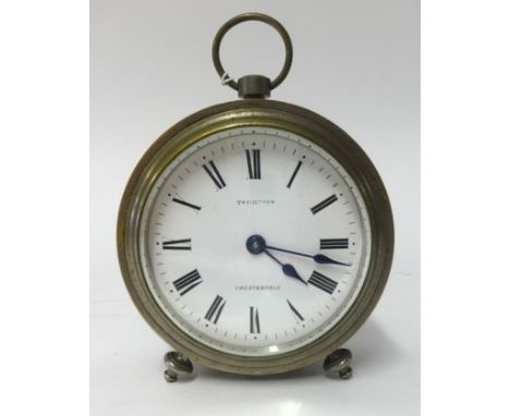 A cylinder shape glass/metal mantle clock with pendant loop top, fussee movement with platform escapement full blown roman di