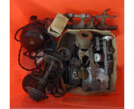 Various tools, clamps, chucks, and parts.