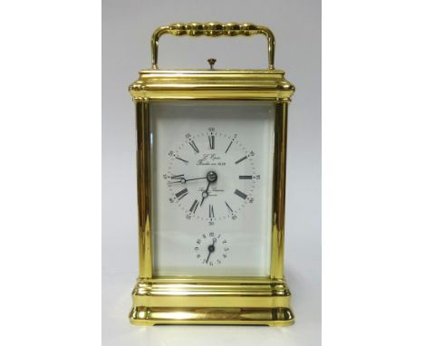L.Epee, France, a modern brass cased repeater carriage clock, the dial signed, striking on gong with classic white roman dial