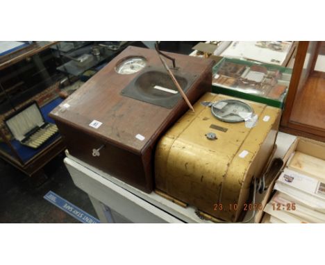 An antique Giedhill-Brook mahogany cased factory worker time recorder, Huddersfield plus another