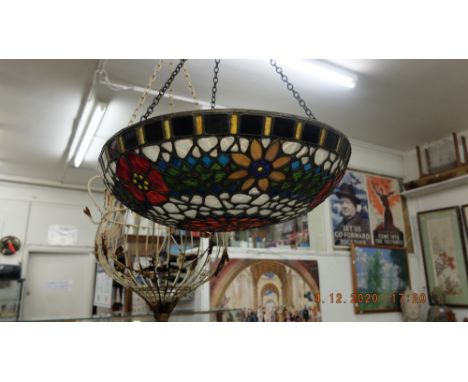 A hanging Tiffany style lamp shade fitting, early