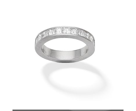 DIAMOND HALF ETERNITY RINGThe band of satin finish, set with step-cut diamonds,  diamonds approx. 1.00ct total, ring size app
