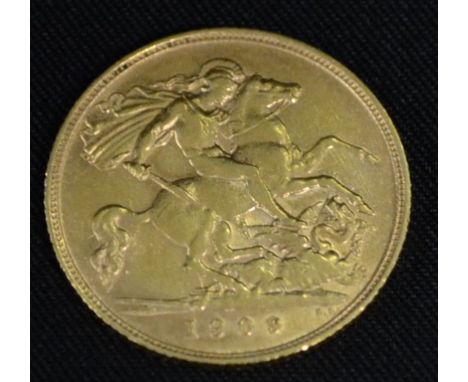 A gold half sovereign, 1909