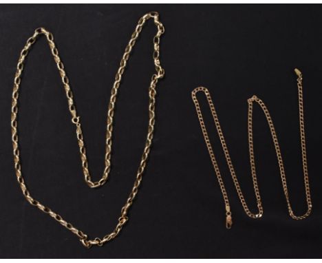 A 9ct gold oval link necklace; another curb link, 18.1g (2)