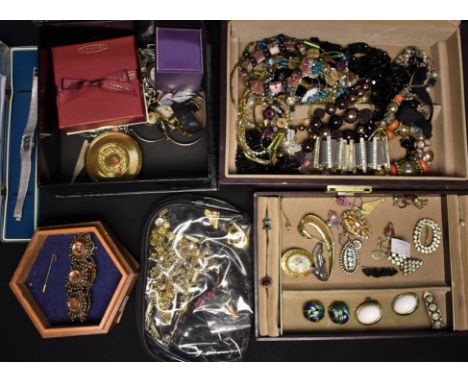 Costume and other jewellery to include a multi-coloured bracelet; a 9ct gold diamond set pendant and chain; a white metal lad