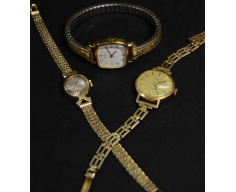 Watches - a Lady's Rotary 9ct gold cased bracelet watch; another Oriosa; another gold plated quarter 27.5g (3)