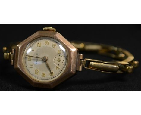 A lady's 9ct gold lady's Parex wristwatch, subsidiary dial, expanding strap, each link stamped 9ct, total approx weight 14.8g
