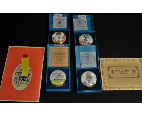 A Halcyon Days reproduction Bilston and Battersea enamel box, the hinged cover printed with a Montgolfiere hotair ballont, M.