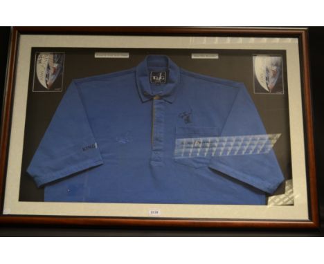 Sporting Memorabilia - a framed Kingfisher Challenge 2000 shirt, personally signed by "Around the World Yachtswoman" Dame Ell