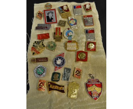 Badges - a collection of Russian Communist era enamel badges, approximately 29