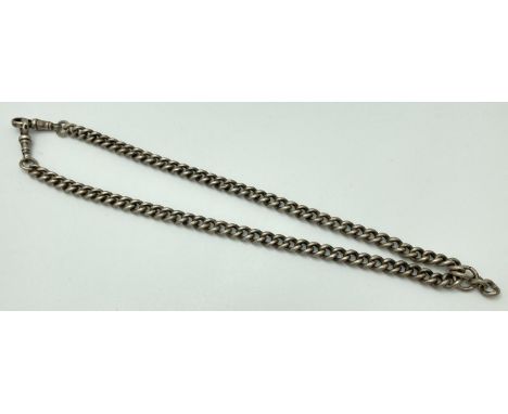 A vintage silver albert watch chain with lobster claw clasps. Both clasps marked and each curb chain link is stamped with lio