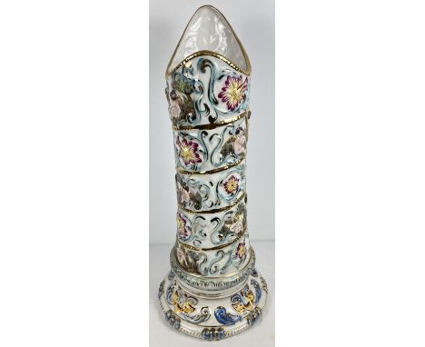 A large Capodimonte Italian porcelain stick/umbrella stand with gilt detail. Decorated with floral and cherub design. Approx.