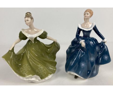 2 Royal Doulton ceramic figurines with transfer print detail to dresses. Lynne - HN2329, modelled by Peggy Davies together wi