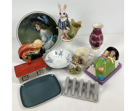 A collection of assorted vintage and modern ceramics. To include: Poole pottery dish, Country Artists slip ware squirrel, Rin