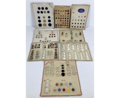 A collection of 8 vintage salesman's sample cards of vintage buttons. In varying sizes and designs to include glass, coloured