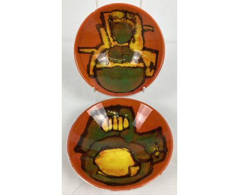 2 vintage mid century Poole pottery Delphis pattern bowls. Approx. 15.5cm diameter. One cracked. 