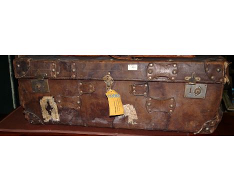 A Victorian leather cabin trunk