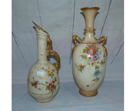 A 19th century Royal Worcester style vase, ewer shaped, with hand painted gilt and floral decoration; a 19th century Royal Bo