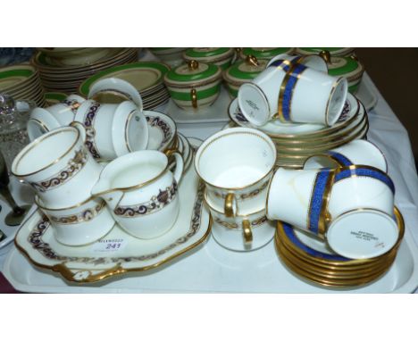 An early 20th century Cauldon part tea service in classical gilt and blue, 24 pieces approx; 6 similar coffee cups and saucer