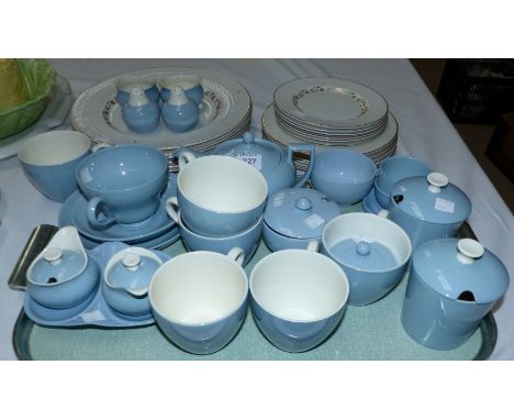 A Wedgwood Summer Sky part tea service including teapot; etc.; a Royal Doulton Fairfax part dinner service