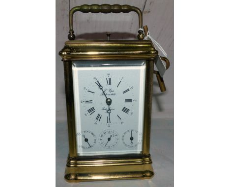 A 20th century carriage clock with 3 subsidiary dials  and hour repeating movement, by "L'Épée", France
