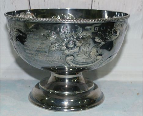 A silver pedestal rose bowl with embossed decoration "M E Howland Memorial Prize", awarded to various individuals, including 