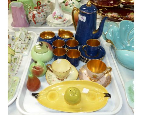 A Carltonware 13 piece part coffee set in powder blue and gilt; 2 coffee cups and saucers; etc.