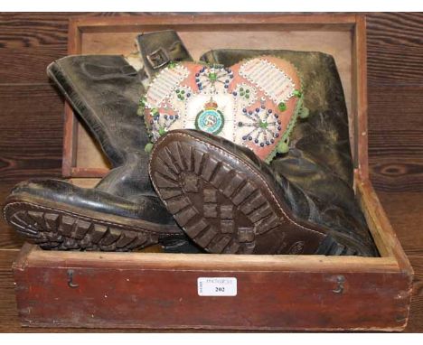 ARMY SERVICE CORP PIN CUSHION
pair of commando boots and a box inscribed Sgt G.S.Hall RE