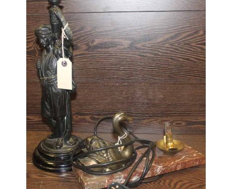 SPELTER FIGURAL LAMP
along with another swan motif lamp, the spelter lamp with broken arm