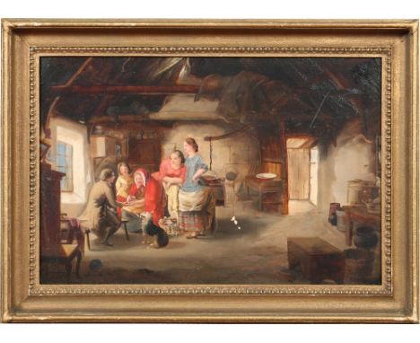 Thomas McCulloch R. S. A. Gilt framed oil on panel the Spae Wife, genre interior scene. Labels verso, 30cm x 45cm. Condition 