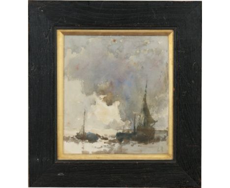English school, a pair of early twentieth century small watercolours in parcel gilt and ebonized frames. A seascape with two 