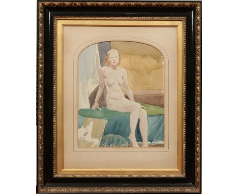 Harry Arthur Riley (1895-1966) watercolour sketch in parcel gilt and ebonized frame, portrait of a seated female nude, 36cm x