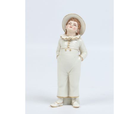 A Victorian Royal Worcester figural hatpin holder formed as a young girl, edged in gilt and with enamelled face and hair. Pri