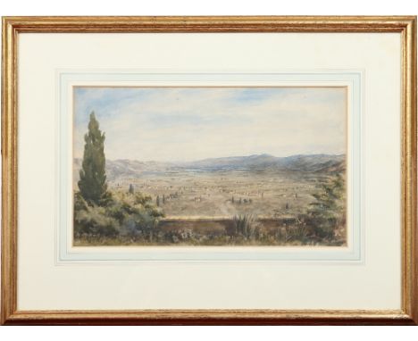 Italian school, a gilt framed watercolour, named view of Bellosguardo. Dated April 1902 and monogramed W. L. 21cm x 36cm. Con