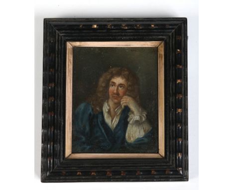 A nineteenth century miniature oil on board in carved frame. Portrait of a gentleman, 8cm x 6.5cm. Condition Report. To be us