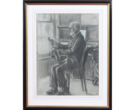 Miss Cicely Mary Barker (1895-1973). Framed charcoal and pastel portrait of a seated violinist, 45cm x 35cm. Condition Report