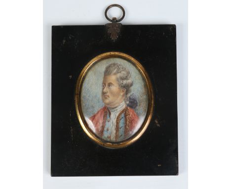 A nineteenth century ivory portrait miniature of a composer in ebonized frame. Condition Report. To be used as a guide only. 
