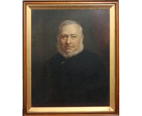 A late Victorian English school gilt framed oil painting, portrait of a bearded kindly gentleman, 65cm x 54cm. Condition Repo