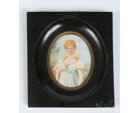 A nineteenth century ivory portrait miniature of Queen Louise of Prussia. Signed Derval, 9cm Condition Report. To be used as 