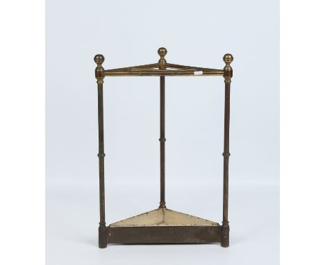 An Edwardian lacquered brass triangular stick stand, 62cm high. Condition Report. To be used as a guide only. Some scratches 