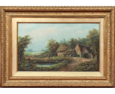 John Enoch Brookes nineteenth century gilt framed oil on canvas, near Stratford on Avon, signed verso 29.5cm x 49.5. Conditio