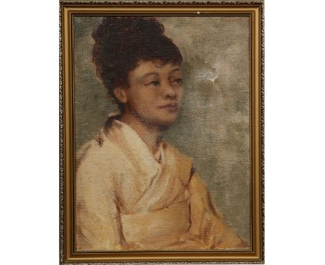 Attributed to Harry John Pearson (1872-1933). Gilt framed oil on board, portrait of an Oriental lady, 40cm x 30cm. Condition 