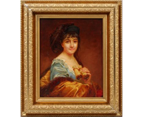 HENRY GUILLAUME SCHLESINGER (FRENCH, 1814-1893) "PORTRAIT OF A LADY", H 18", W 14" Signed lower left. In gilt wood frame. UV 