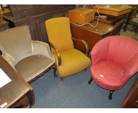 THREE ASSORTED UPHOLSTERED VINTAGE CHAIRS