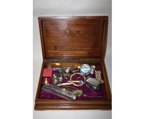 A HAND PAINTED BIBLE BOX OF COLLECTABLES TO INCLUDE A CRUMMLES ENAMEL PILL BOX ETC.